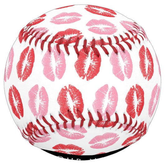 赤い唇,ピンクの唇,キス,あなたの名前,パーソナライズ ソフトボール (裏面)