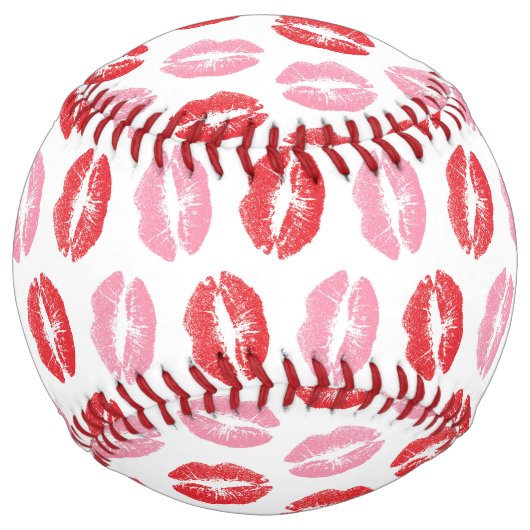 赤い唇，ピンクの唇，キス，あなたの名前，パーソナライズ ソフトボール (正面)