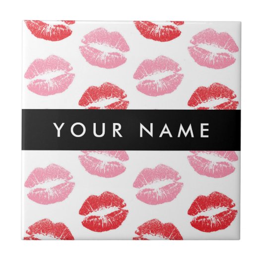 赤い唇,ピンクの唇,キス,あなたの名前,パーソナライズ タイル (正面)