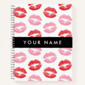 赤い唇，ピンクの唇，キス，あなたの名前，パーソナライズ ノートブック (正面)