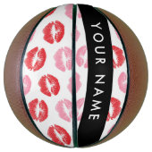 赤い唇，ピンクの唇，キス，あなたの名前，パーソナライズ バスケットボール (縦)