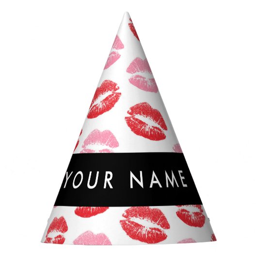 赤い唇,ピンクの唇,キス,あなたの名前,パーソナライズ パーティーハット (正面)
