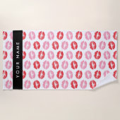 赤い唇，ピンクの唇，キス，あなたの名前，パーソナライズ ビーチタオル (正面)