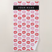 赤い唇，ピンクの唇，キス，あなたの名前，パーソナライズ ビーチタオル (正面)