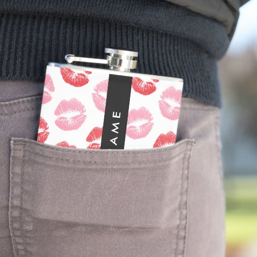 赤い唇，ピンクの唇，キス，あなたの名前，パーソナライズ フラスク (インサイチュ)