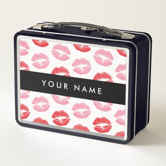 赤い唇，ピンクの唇，キス，あなたの名前，パーソナライズ メタルランチボックス (裏面)