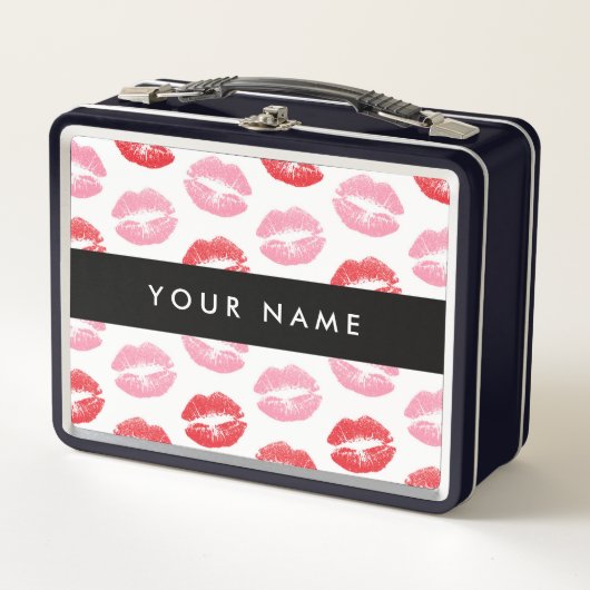 赤い唇,ピンクの唇,キス,あなたの名前,パーソナライズ メタルランチボックス (正面)