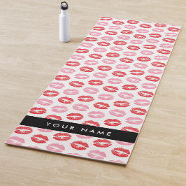 赤い唇，ピンクの唇，キス，あなたの名前，パーソナライズ ヨガマット