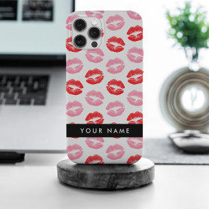 赤い唇,ピンクの唇,キス,あなたの名前,パーソナライズ iPhone 15 PRO MAXケース