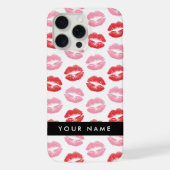 赤い唇，ピンクの唇，キス，あなたの名前，パーソナライズ iPhoneケース (裏面)