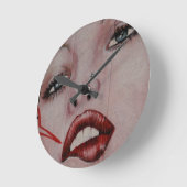 赤い唇 ラウンド壁時計 (傾斜)