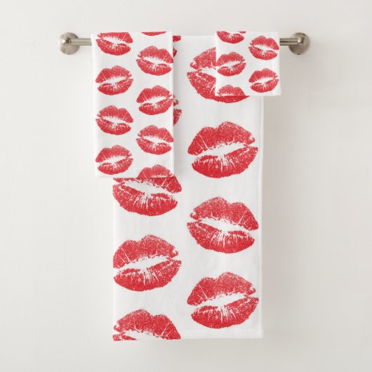 赤い唇、唇のパターン、赤い口紅、キス バスタオルセット (インサイチュ)