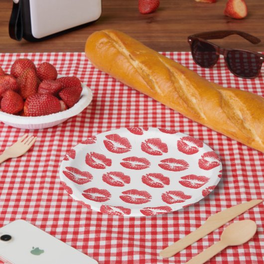 赤い唇、唇のパターン、赤い口紅、キス ペーパープレート (ピクニック)