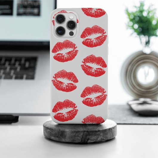 赤い唇、唇のパターン、赤い口紅、キス Case-Mate iPhoneケース