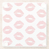 赤い唇、赤い口紅、キス、唇のパターン ガラスコースター (裏面)