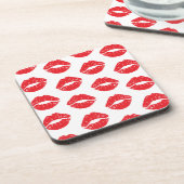 赤い唇、赤い口紅、キス、唇のパターン コースター (左側)