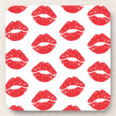 赤い唇、赤い口紅、キス、唇のパターン コースター (正面)