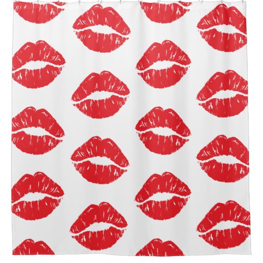 赤い唇、赤い口紅、キス、唇のパターン シャワーカーテン (正面)