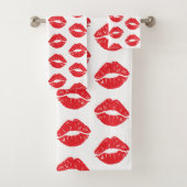 赤い唇、赤い口紅、キス、唇のパターン バスタオルセット (インサイチュ)