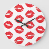 赤い唇、赤い口紅、キス、唇のパターン ラージ壁時計 (正面)