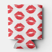 赤い唇、赤い口紅、キス、唇のパターン 缶クーラー (裏面)
