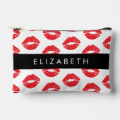 赤い唇、赤い口紅、唇のパターン、あなたの名前 アクセサリーポーチ (正面)