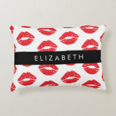 赤い唇、赤い口紅、唇のパターン、あなたの名前 アクセントクッション (正面)