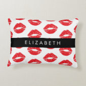 赤い唇、赤い口紅、唇のパターン、あなたの名前 アクセントクッション (裏面)