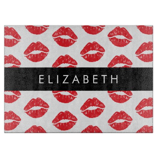 赤い唇、赤い口紅、唇のパターン、あなたの名前 カッティングボード (正面)