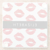 赤い唇、赤い口紅、唇のパターン、あなたの名前 ガラスコースター (裏面)