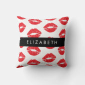 赤い唇、赤い口紅、唇のパターン、あなたの名前 クッション (裏面)
