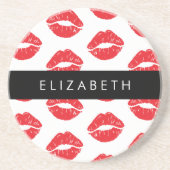 赤い唇、赤い口紅、唇のパターン、あなたの名前 コースター (正面)