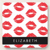 赤い唇、赤い口紅、唇のパターン、あなたの名前 コースター (正面)