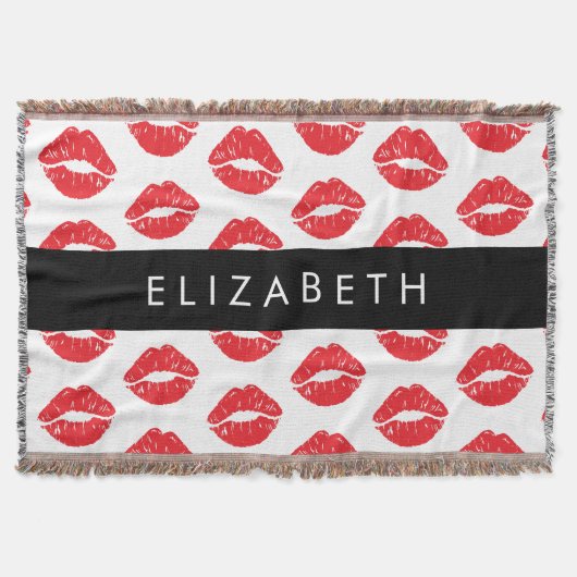 赤い唇、赤い口紅、唇のパターン、あなたの名前 スローブランケット (正面)