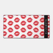 赤い唇、赤い口紅、唇のパターン、あなたの名前 デスクマット (正面)