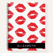 赤い唇、赤い口紅、唇のパターン、あなたの名前 ノートブック (正面)