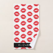 赤い唇、赤い口紅、唇のパターン、あなたの名前 バスタオルセット (ハンドタオル)