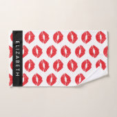 赤い唇、赤い口紅、唇のパターン、あなたの名前 バスタオルセット (ハンドタオル)