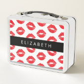 赤い唇、赤い口紅、唇のパターン、あなたの名前 メタルランチボックス (裏面)