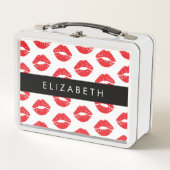 赤い唇、赤い口紅、唇のパターン、あなたの名前 メタルランチボックス (正面)