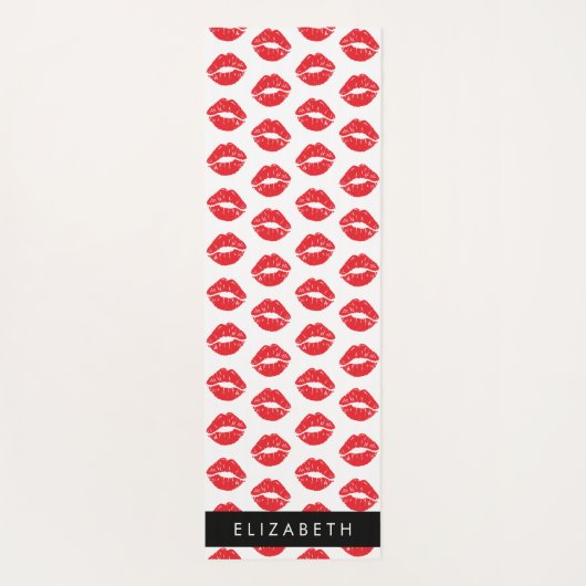 赤い唇、赤い口紅、唇のパターン、あなたの名前 ヨガマット (裏面)