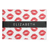 赤い唇、赤い口紅、唇のパターン、あなたの名前 枕カバー (裏面)