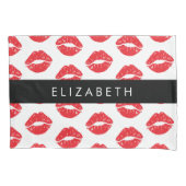 赤い唇、赤い口紅、唇のパターン、あなたの名前 枕カバー (正面)