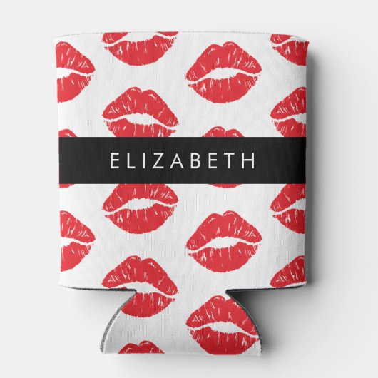 赤い唇、赤い口紅、唇のパターン、あなたの名前 缶クーラー (裏面)
