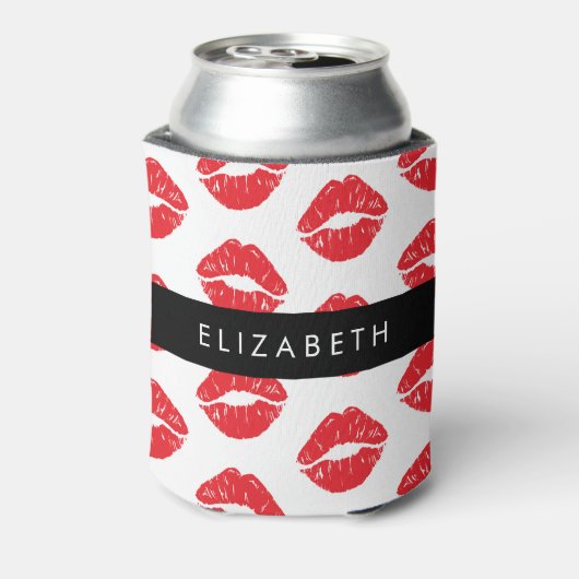赤い唇、赤い口紅、唇のパターン、あなたの名前 缶クーラー (缶裏面)