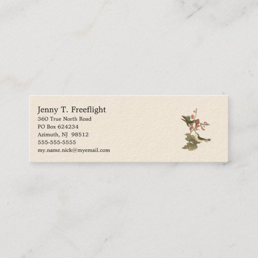 赤い喉を持った、またはルビーの喉を持ったハミングバード スキニー名刺 (裏面)