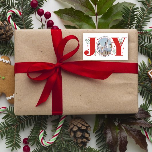 赤い喜びと果実のクリスマスフォト 長方形シール