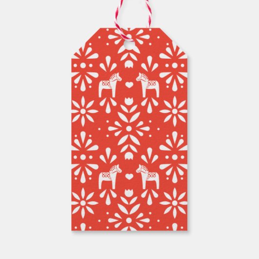 赤い喜びのスウェーデン人のDalaの馬のクリスマスのプレゼントのラベル ギフトタグ (裏面)
