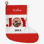 赤い喜び果実とクリスマスフォトキャットペット ラージクリスマスストッキング (正面)