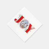 赤い喜び果実とクリスマスフォトホリデー スタンダードカクテルナプキン (角)